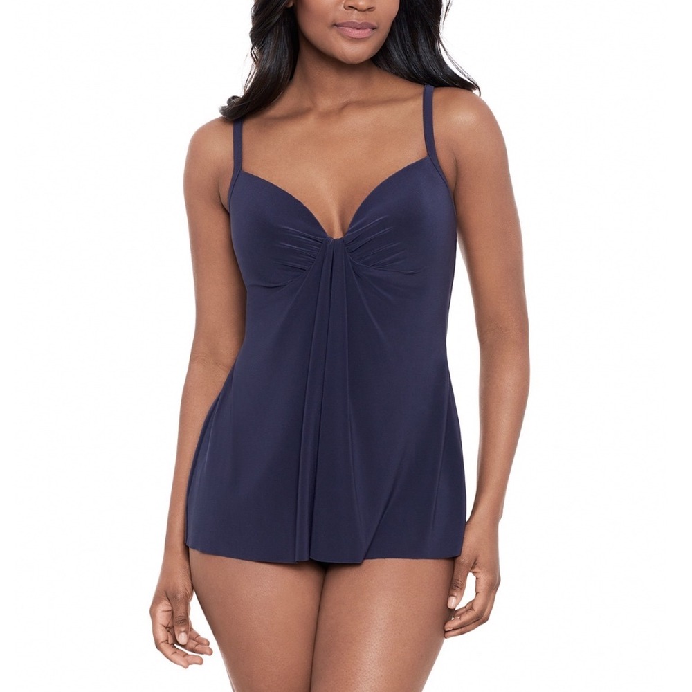 Miraclesuit So Riche Marina Tankini Top Midnight Blue 6516625 Size 16 NEW